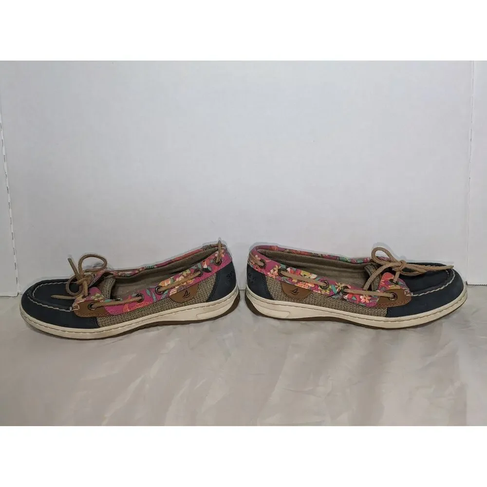 Sperry Womens 6M Top-Sider Boat Shoes Floral Accent Navy Blue Deck Shoes Loafers